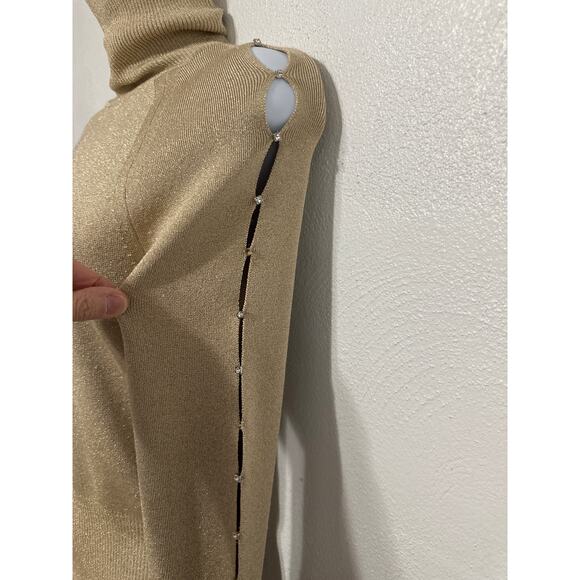 VTG Y2K Cache Gold Rhinestone Turtleneck Tunic M City Nights Holiday New Years - Picture 5 of 15